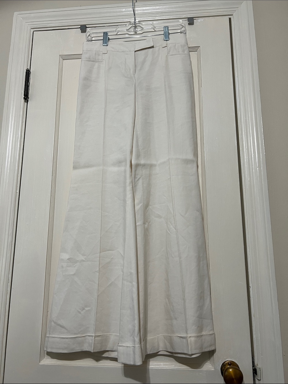 Diane von Furstenberg Off-White Silk-Linen Blend flare leg pant